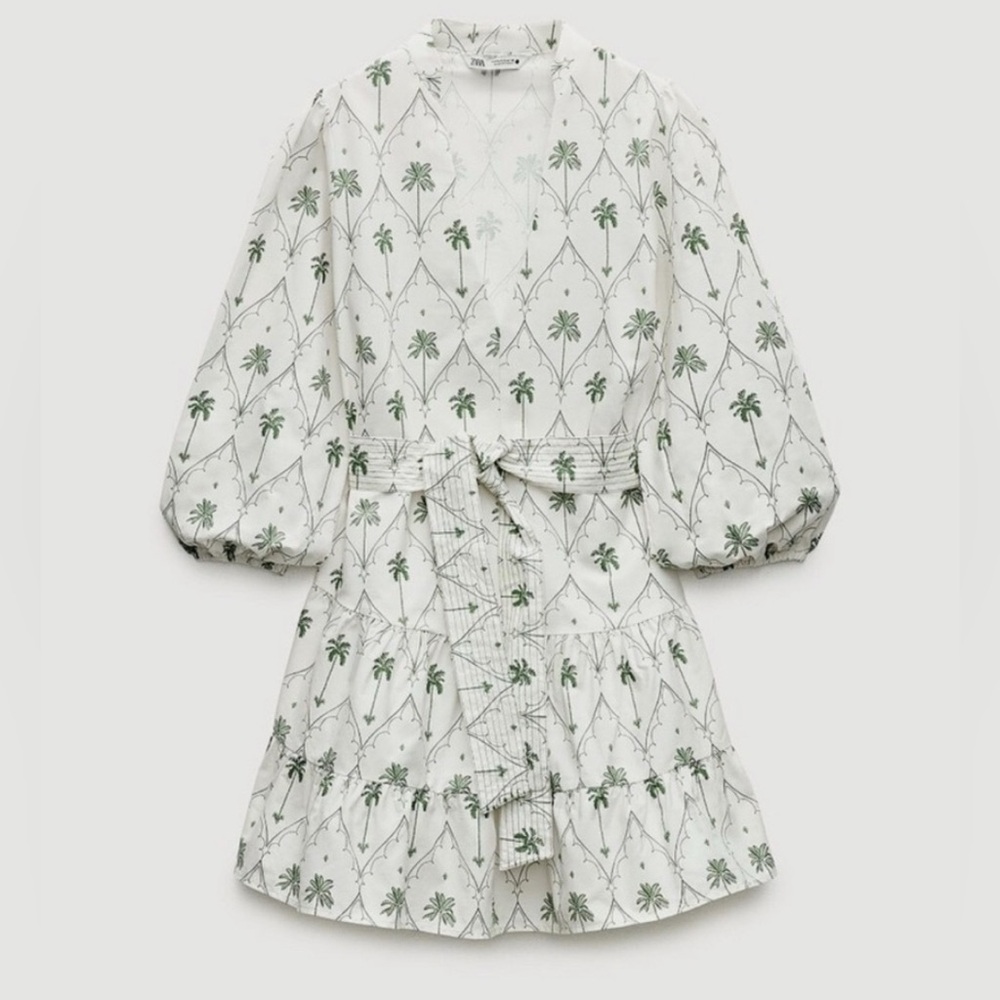 Zara White and Green Mini Dress